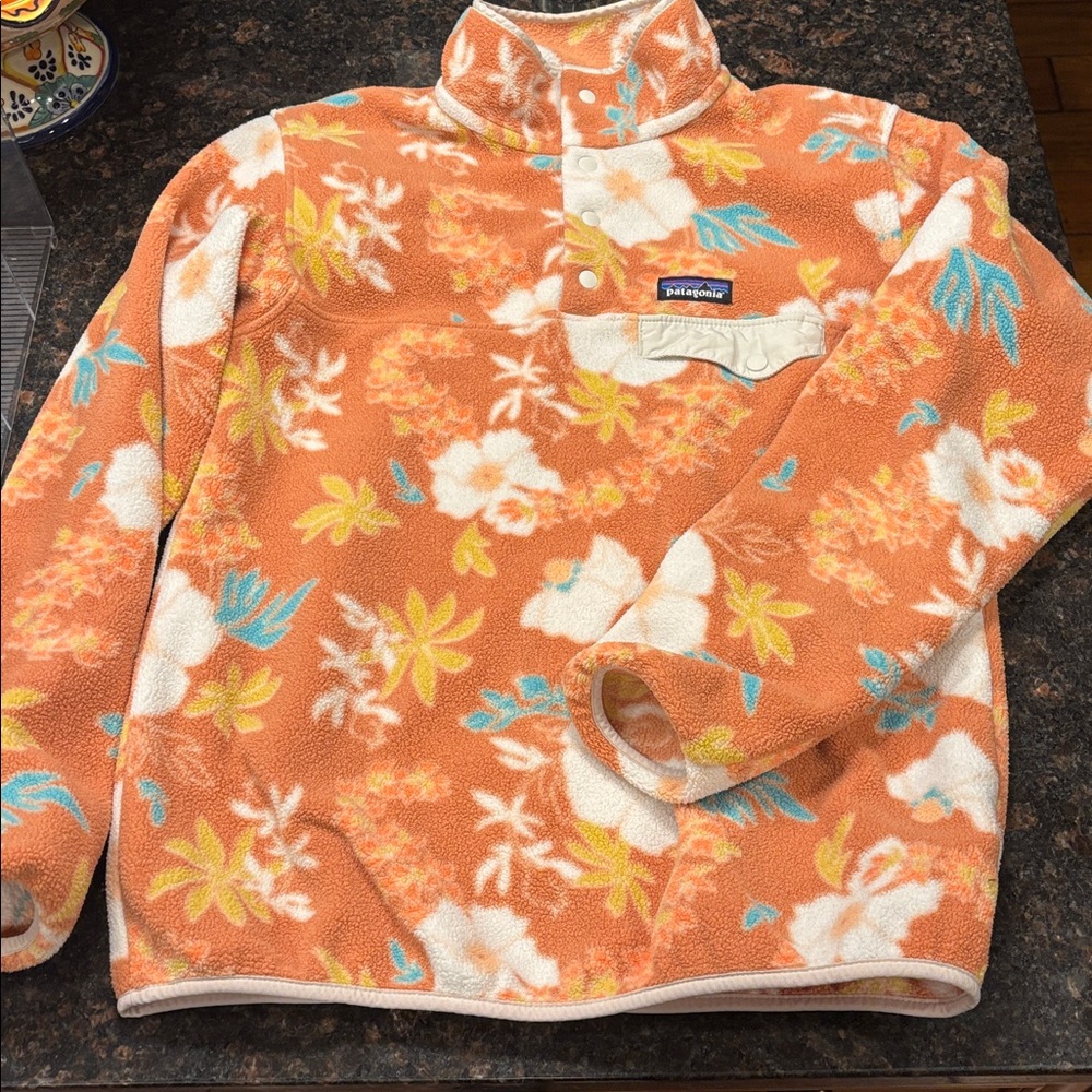 Patagonia Synchilla Snap-T Fleece Womens Medium Flower Power Floral Jacket EUC